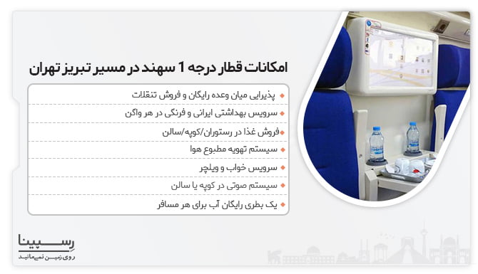 امکانات قطار سهند تبریز تهران