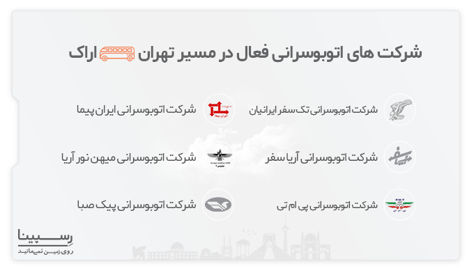 شرکت های اتوبوسرانی در مسیر تهران اراک بلیط اتوبوس تهران اراک ترمینال جنوب