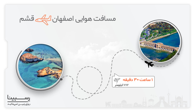 مسافت و مدت زمان پرواز اصفهان به قشم